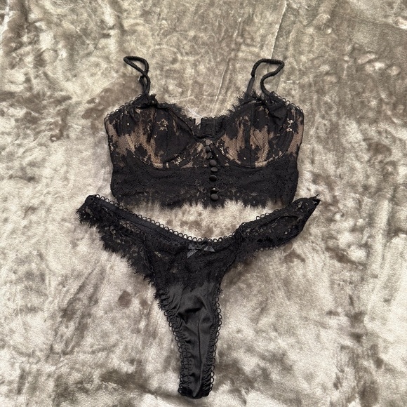 New! SET For Love and Lemons Faye Lace Underwire Bra Panty Black 31280 - Picture 6 of 12